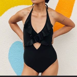 Black, one piece Aerie bathing suit